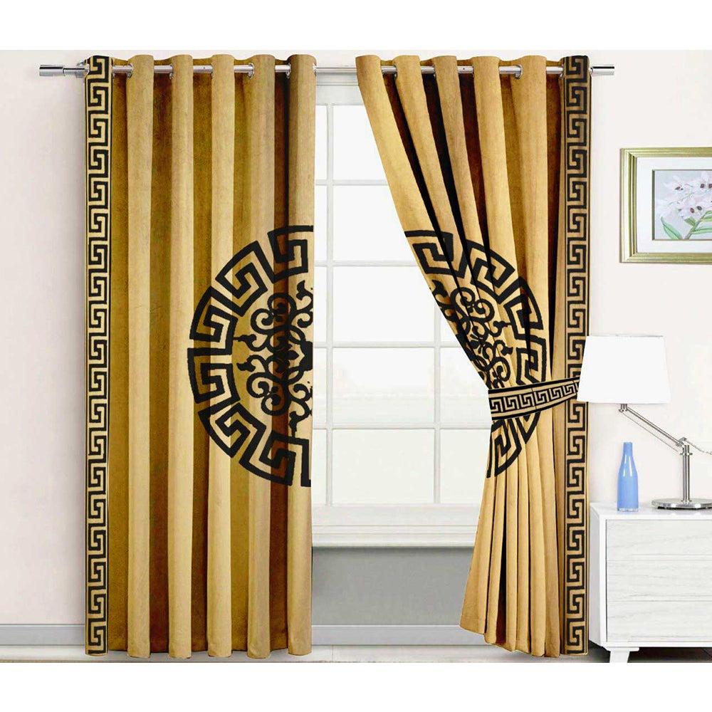 Premium Splendid Velvet Curtains With 2 Belts (Golden & Black)