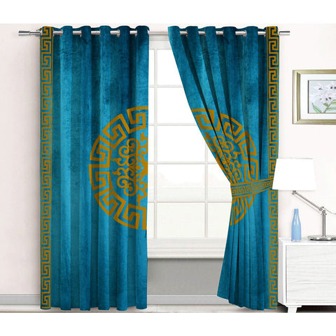 Premium Splendid Velvet Curtains With 2 Belts (Zinc & Golden)