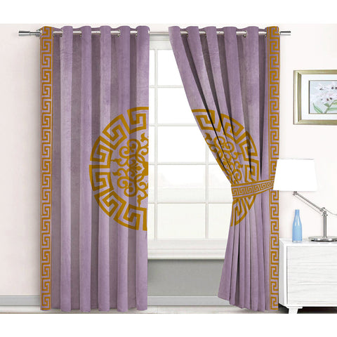 Premium Splendid Velvet Curtains With 2 Belts (Purple & Golden)