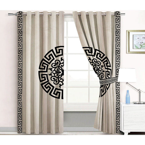 Premium Splendid Velvet Curtains With 2 Belts (Beige & Black)