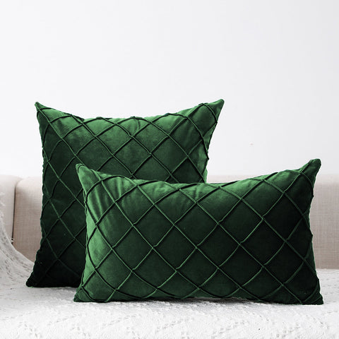 Pack Of 2 Cross Pleated Cushions Covers- Green