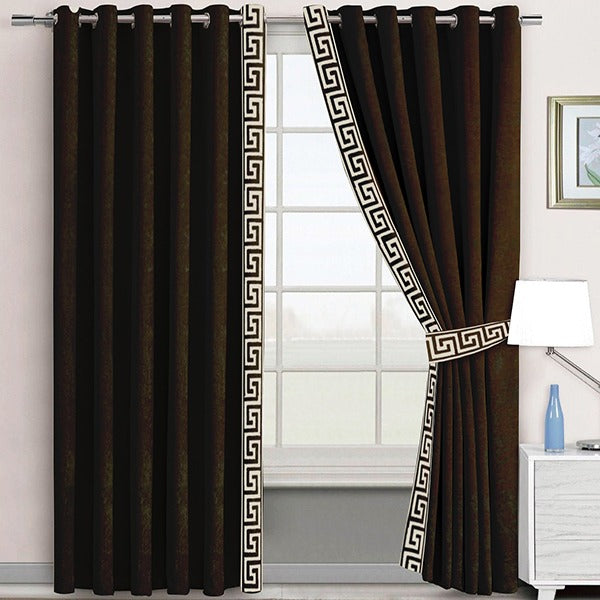 Luxury Velvet Curtain - Brown And Off White