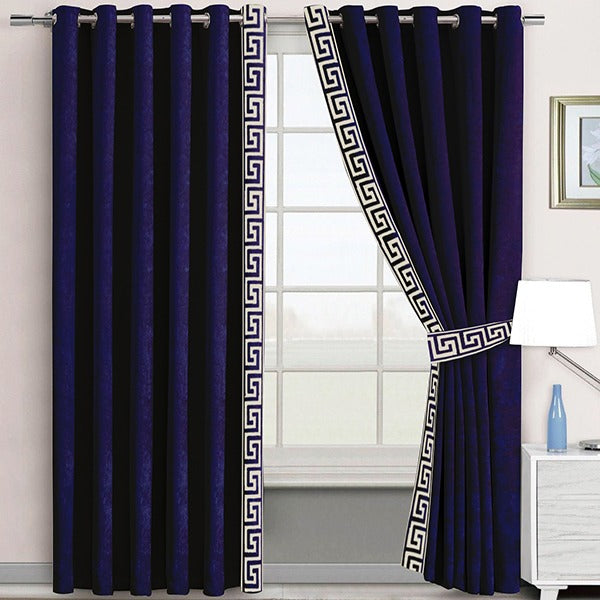 Luxury Velvet Curtain - Navy And Off White