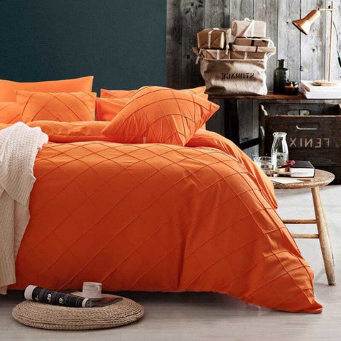 8 Pcs Cross Pleated Duvet Set Orange