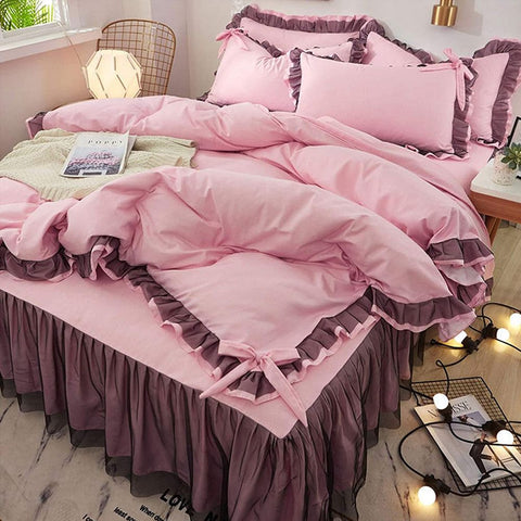 Luxury Stripe & Frill Duvet Set