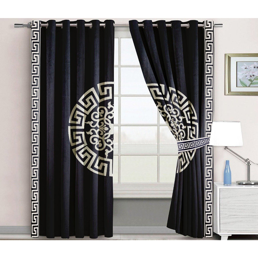 Premium Splendid Velvet Curtains With 2 Belts (Black & White)