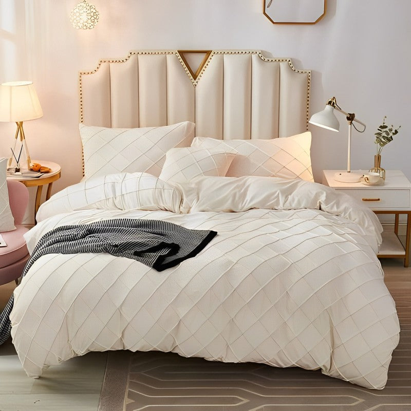 8 Pcs Cross Pleated Duvet Set White