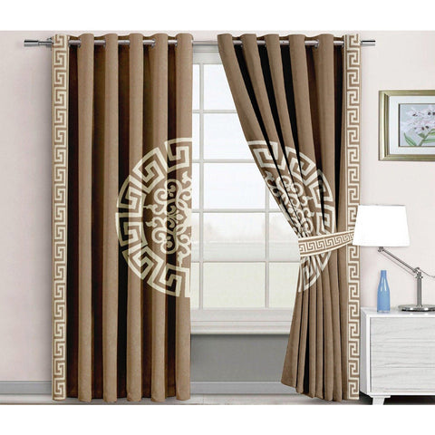 Premium Splendid Velvet Curtains With 2 Belts (Camel & White)