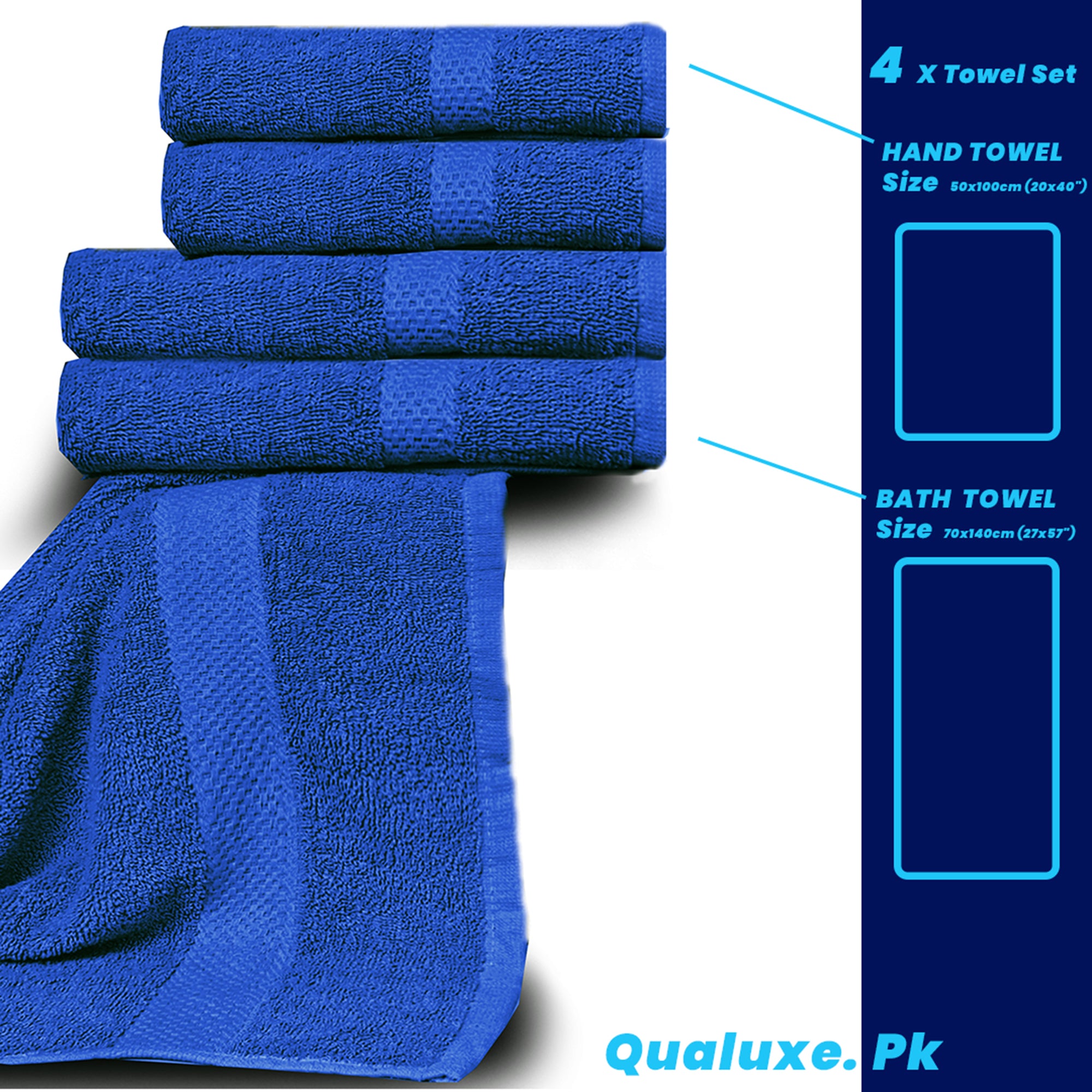 Royal Blue 100% Cotton Towel Set
