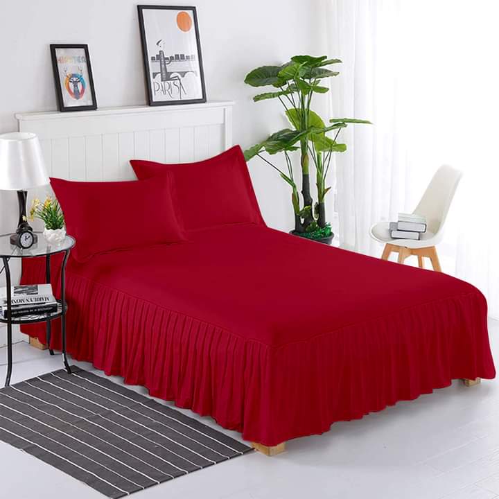 Frill Bedsheet - Red- 3 Pieces