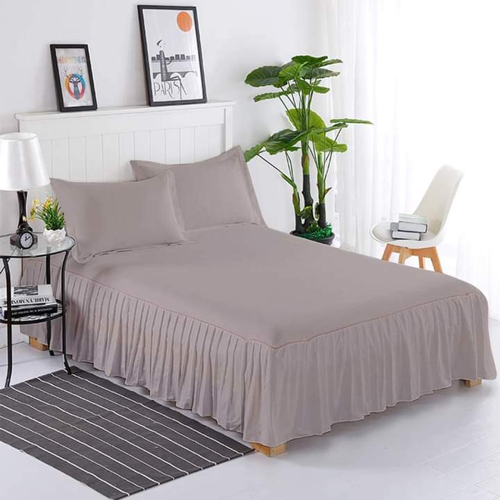 Frill Bedsheet - Beige- 3 Pieces