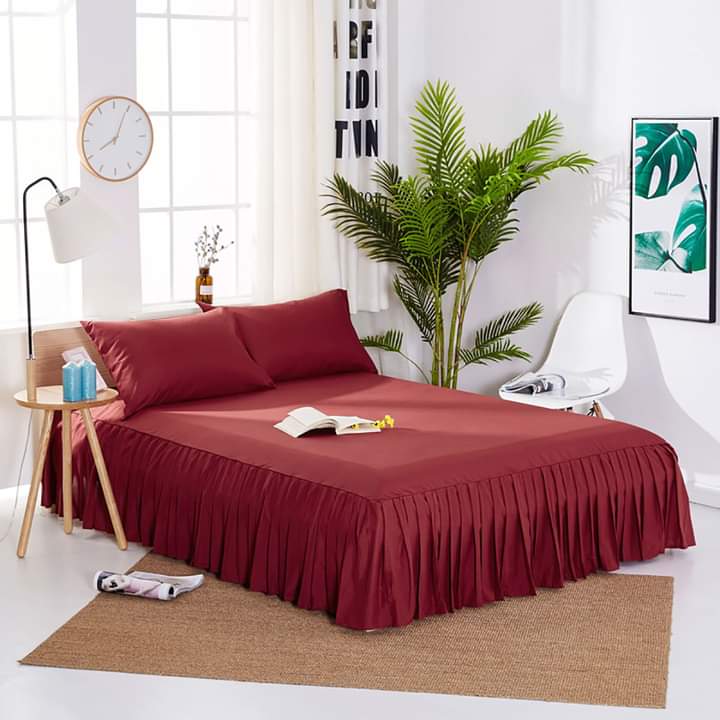 Frill Bedsheet - Maroon- 3 Pieces