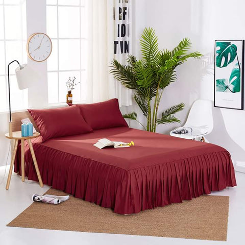 Frill Bedsheet - Maroon- 3 Pieces