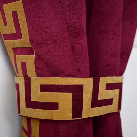 Luxury Velvet Curtain - Maroon And Golden