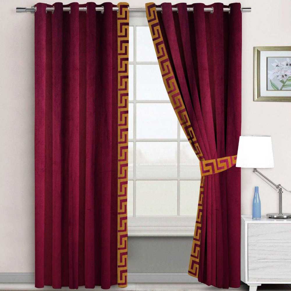 Luxury Velvet Curtain - Maroon And Golden