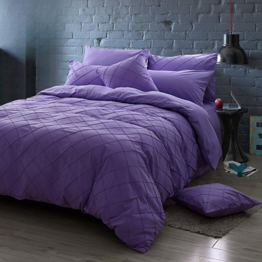 8 Pcs Cross Pleated Duvet Set Purple