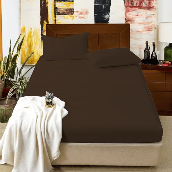 COTTON FITTED SHEET -BROWN