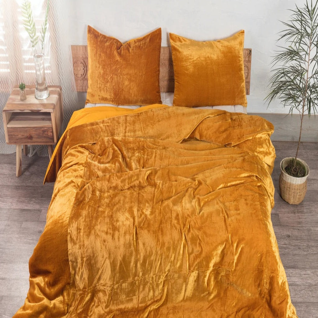 Plain Velvet Duvet Set Orange