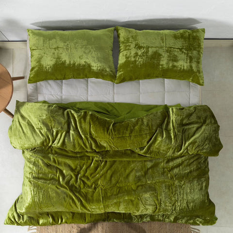 Plain Velvet Duvet Set Light Green