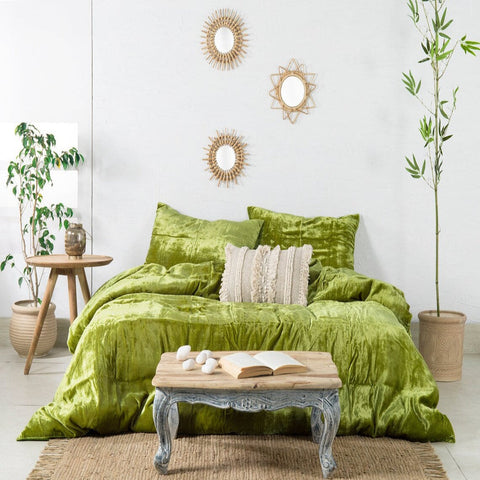 Plain Velvet Duvet Set Light Green