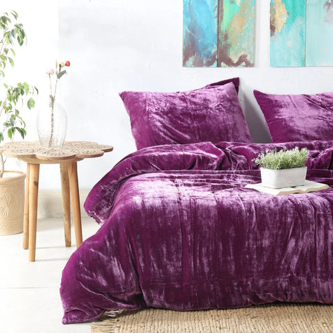 Plain Velvet Duvet Set Purple