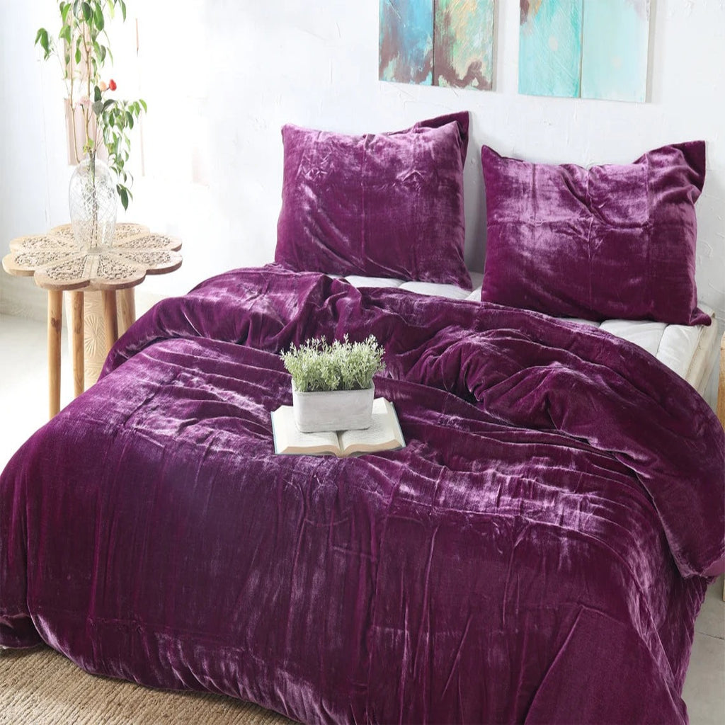 Plain Velvet Duvet Set Purple