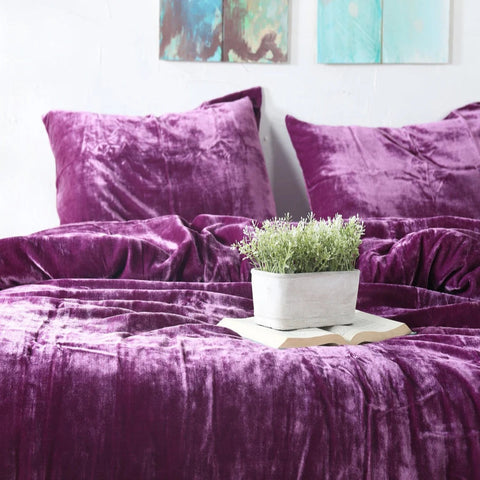 Plain Velvet Duvet Set Purple