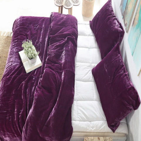 Plain Velvet Duvet Set Purple