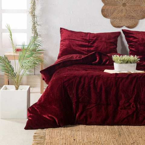 Plain Velvet Duvet Set Red