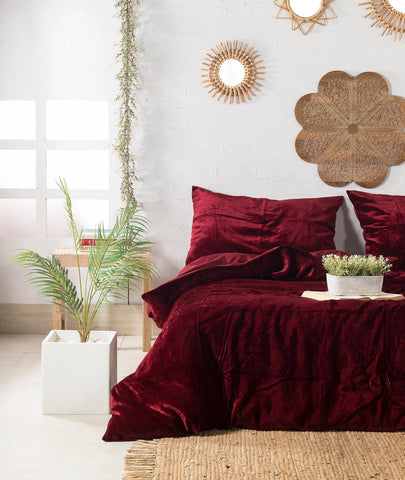 Plain Velvet Duvet Set Red