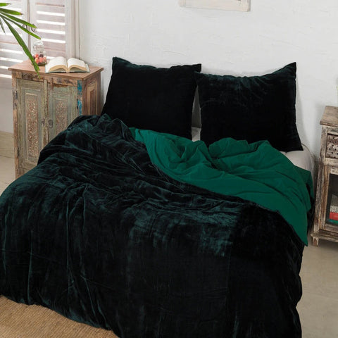 Plain Velvet Duvet Set Green