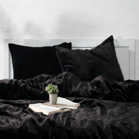 Plain Velvet Duvet Set Black