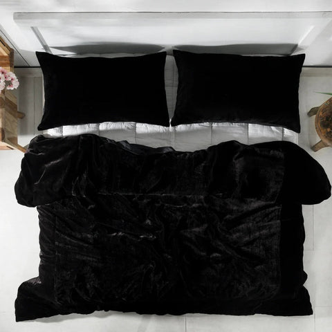 Plain Velvet Duvet Set Black