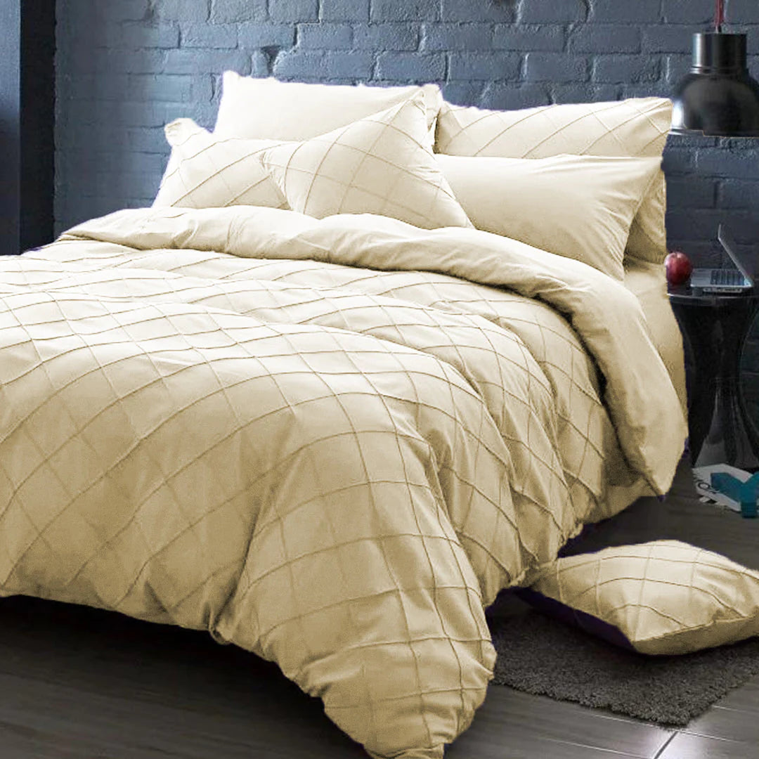 8 Pcs Cross Pleated Duvet Set Cream