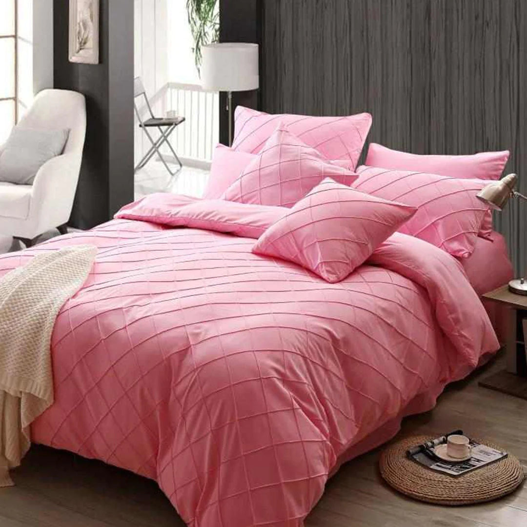 8 Pcs Cross Pleated Duvet Set Light Pink