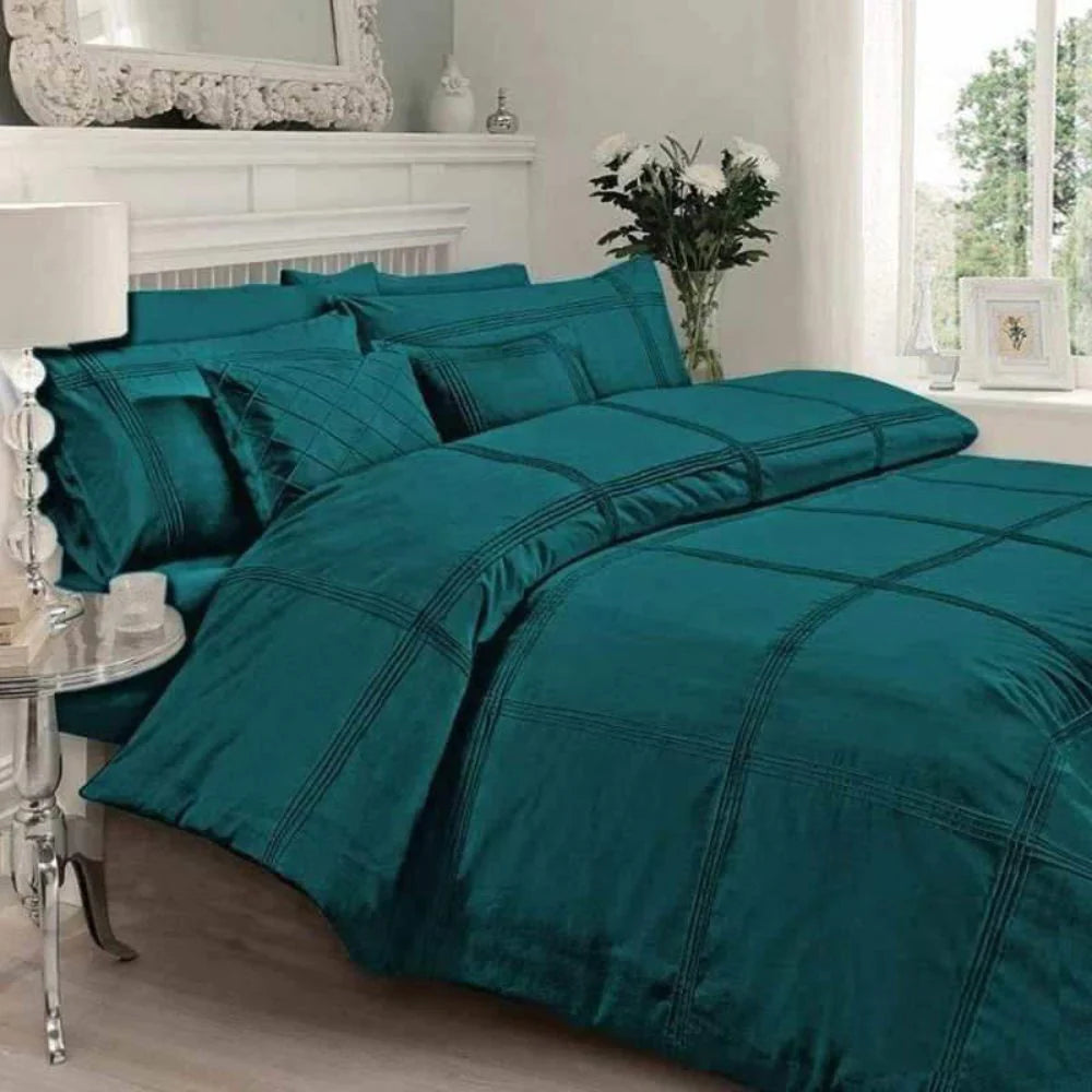 Luxury Box Pleated Duvet Set - Teal